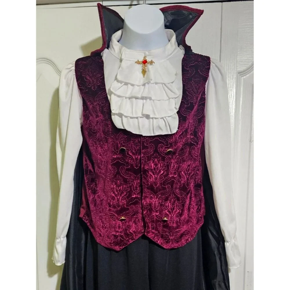 Spirit Halloween Vampire Costume Deluxe Boys 12-14 Cape Fangs Shirt Dracula - Picture 3 of 10